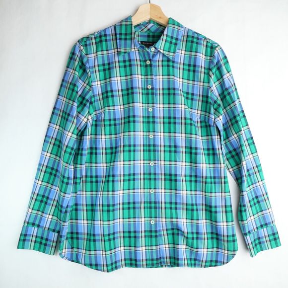 Talbots Button Down Shirt Blue Plaid Cotton Long Sleeve Casual Basic Size Small - Picture 1 of 11